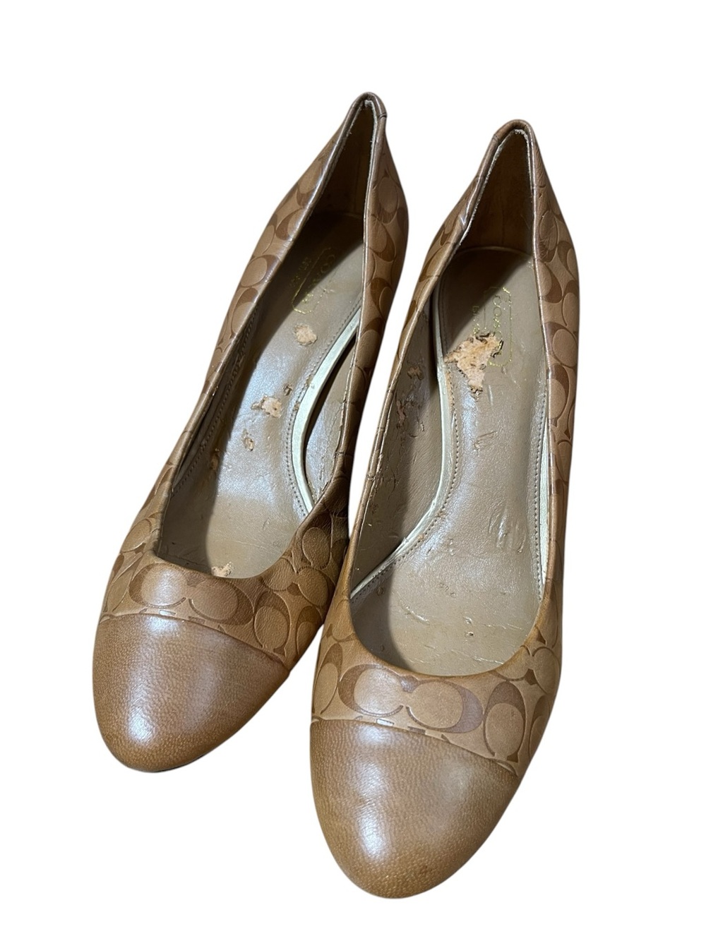 Coach Nataasha Signature Monogram Heels Tan Leather Pumps Size 10B Classic Work - Picture 3 of 12